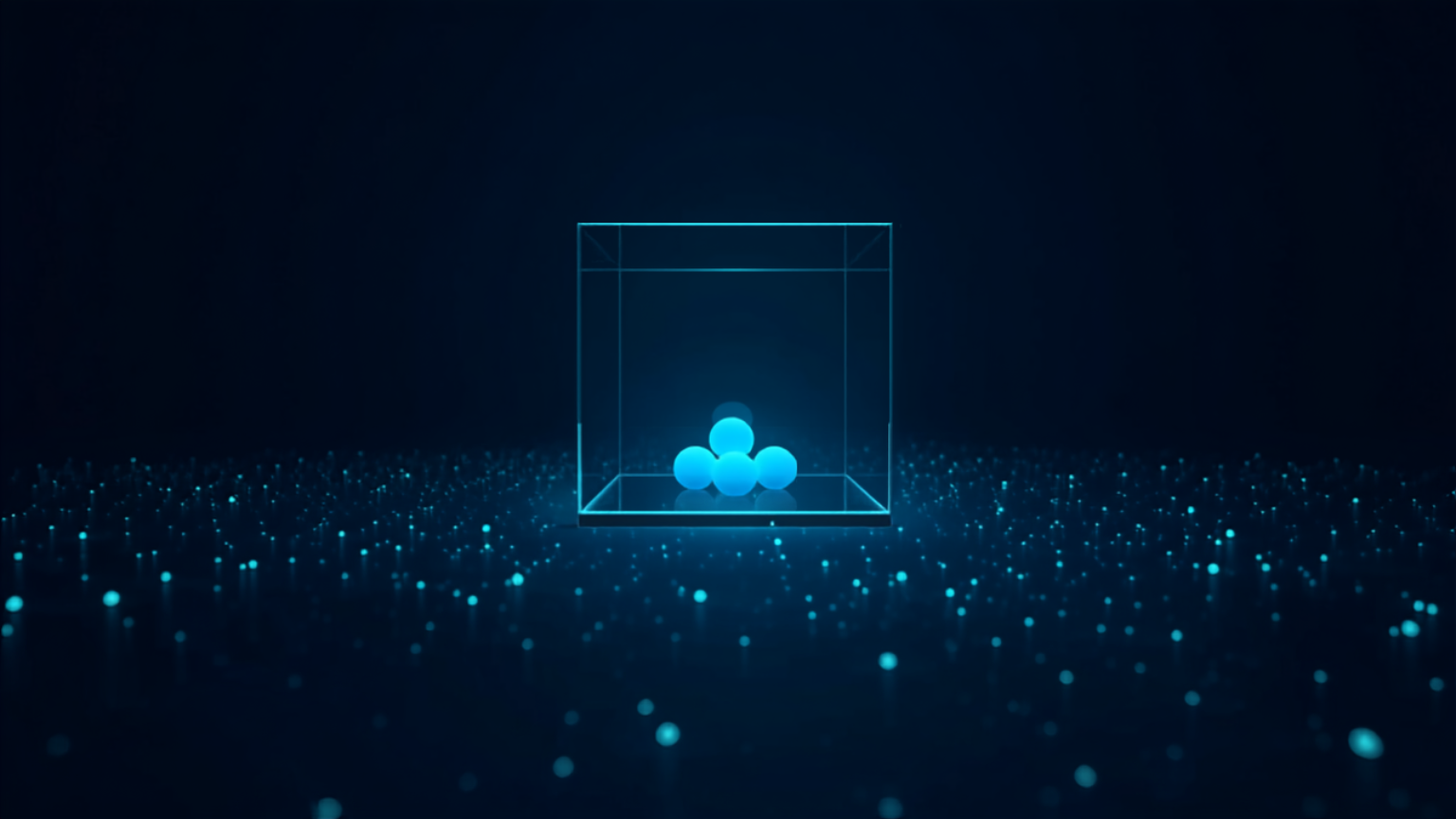 Silicon Valley Certification Hub Chief AI Officer Alejandro Cuauhtemoc-Mejia -- abstract illustration of a small lit enclosure containing a few autonomous orb-shaped nodes while more drift ungoverned in the dark, representing the governance gap around agentic AI.