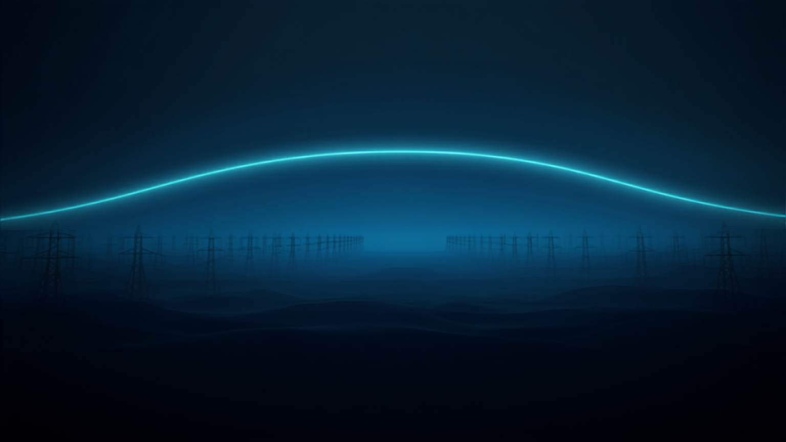 Silicon Valley Certification Hub Chief AI Officer Alejandro Cuauhtemoc-Mejia -- a glowing forecast curve arcing over dark energy transmission towers, representing the multi-decade forecasting and long-range infrastructure planning energy companies expect generative AI to support.