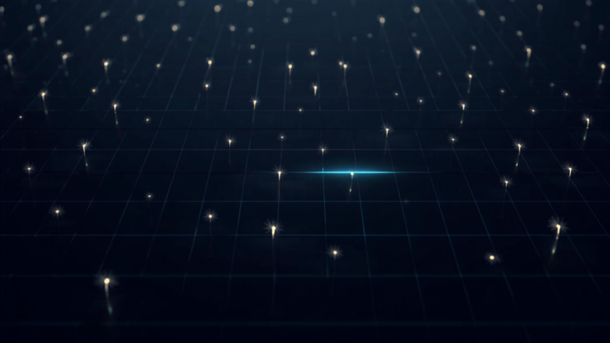 Abstract visualization by Silicon Valley Certification Hub and Alejandro Cuauhtemoc-Mejia of dozens of dim AI pilot sparks scattered across an energy company grid, with only one nearing a glowing production threshold line