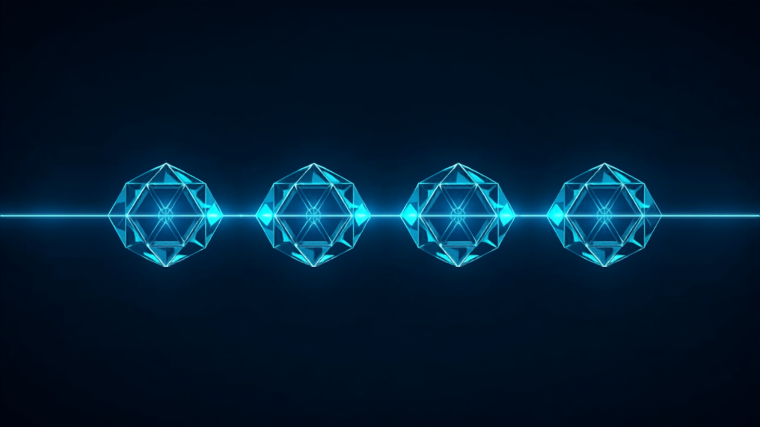 Silicon Valley Certification Hub Chief AI Officer Alejandro Cuauhtemoc-Mejia -- four interlocking glowing crystalline modules connected in sequence, representing the FAIGMOE frameworks four phases of generative AI adoption: strategic assessment, planning, implementation, and operationalization.