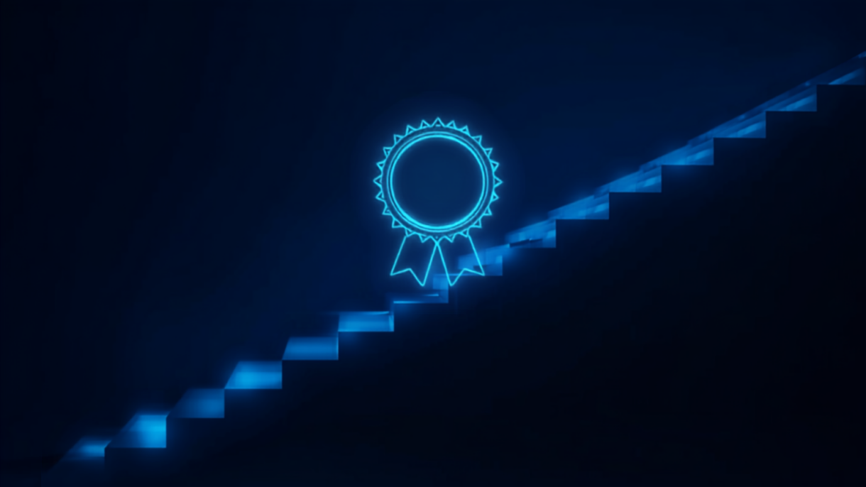 Silicon Valley Certification Hub Chief AI Officer -- glowing certification badge above an ascending staircase of light, symbolizing the best AI certifications for executives.