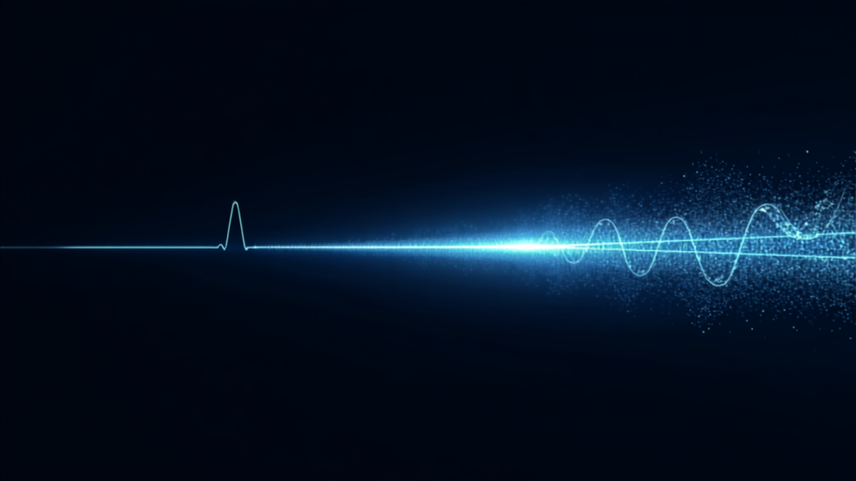 Silicon Valley Certification Hub Chief AI Officer -- abstract signal chart showing a small early spike followed by a large explosive waveform burst, symbolizing the early warning signal detected two years before the LLM phase transition.