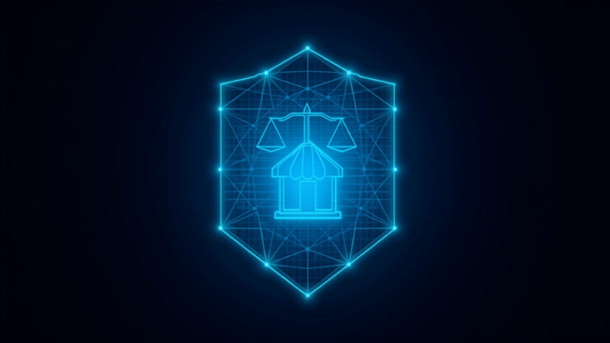 Silicon Valley Certification Hub Chief AI Officer -- small business storefront protected beneath a glowing shield with a balance scale, symbolizing a Responsible AI Framework and AI Assessment for companies of SMB size.